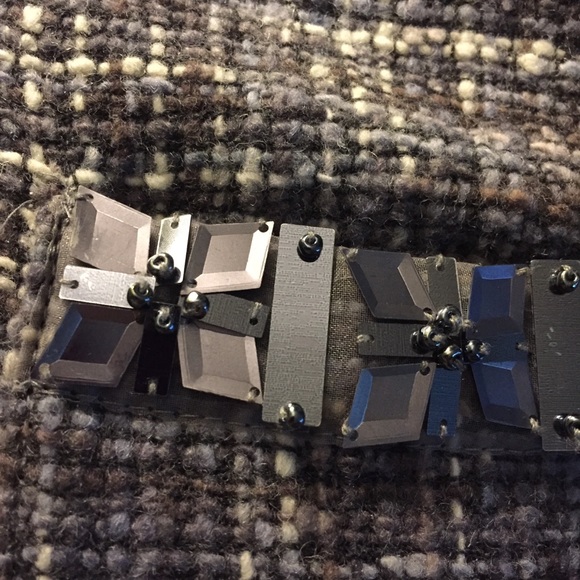 ST. JOHN Gray Embellished Tweed Wool Cardigan Sz L - Picture 6 of 6